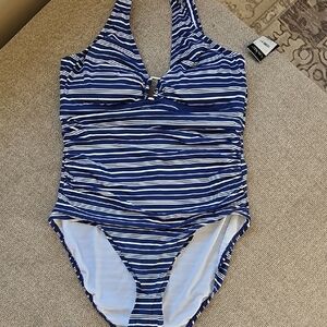 Polo by Ralph Lauren Blue and White Striped  Swim One Piece